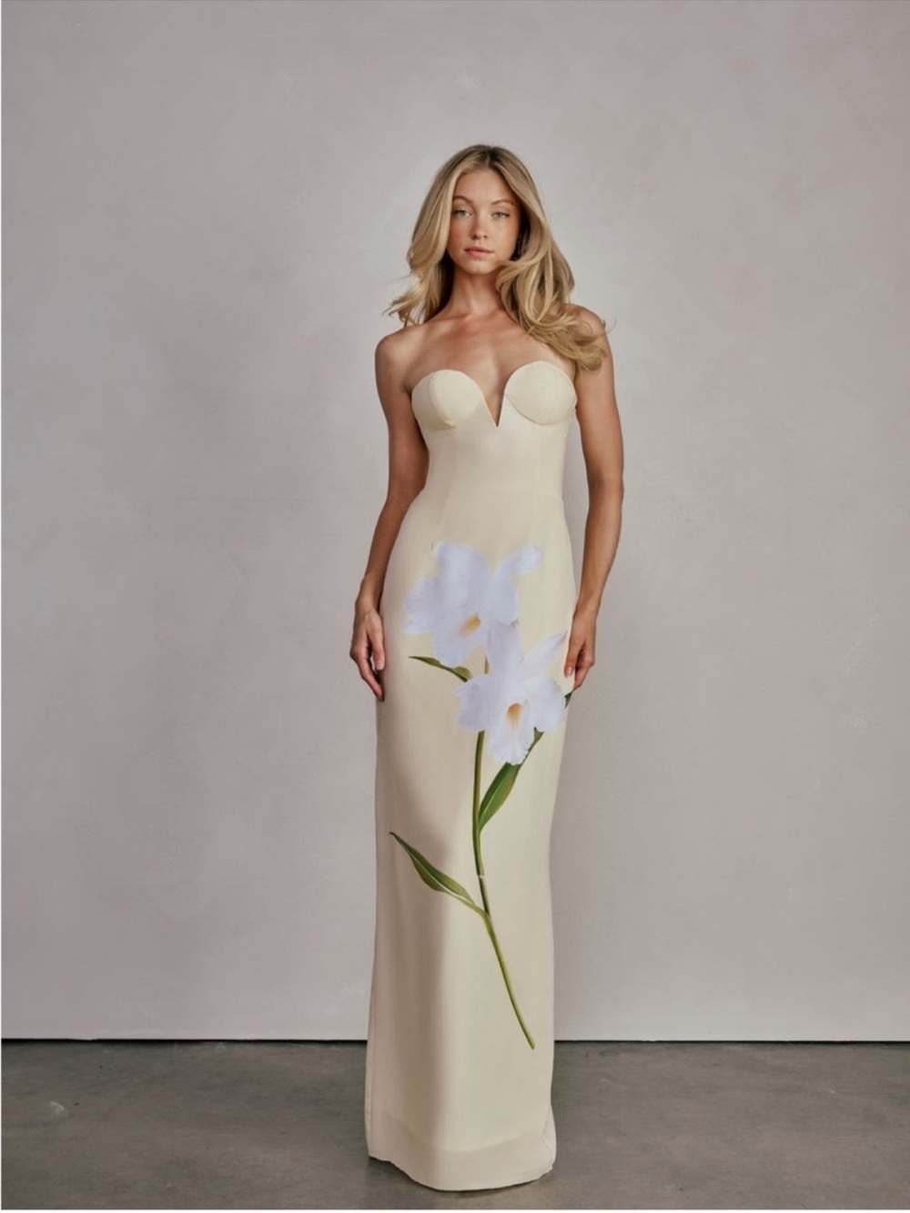 Katie May Ursula Yellow Strapless Floral Gown